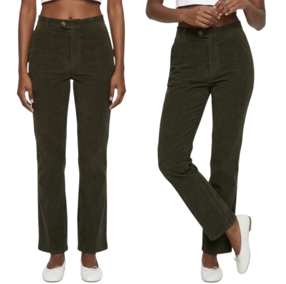 J. McLaughlin High Rise Corduroy Pants Size 32 - 33 Straight Leg Olive Green